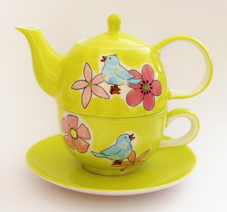 Teapot yellow bird and flower