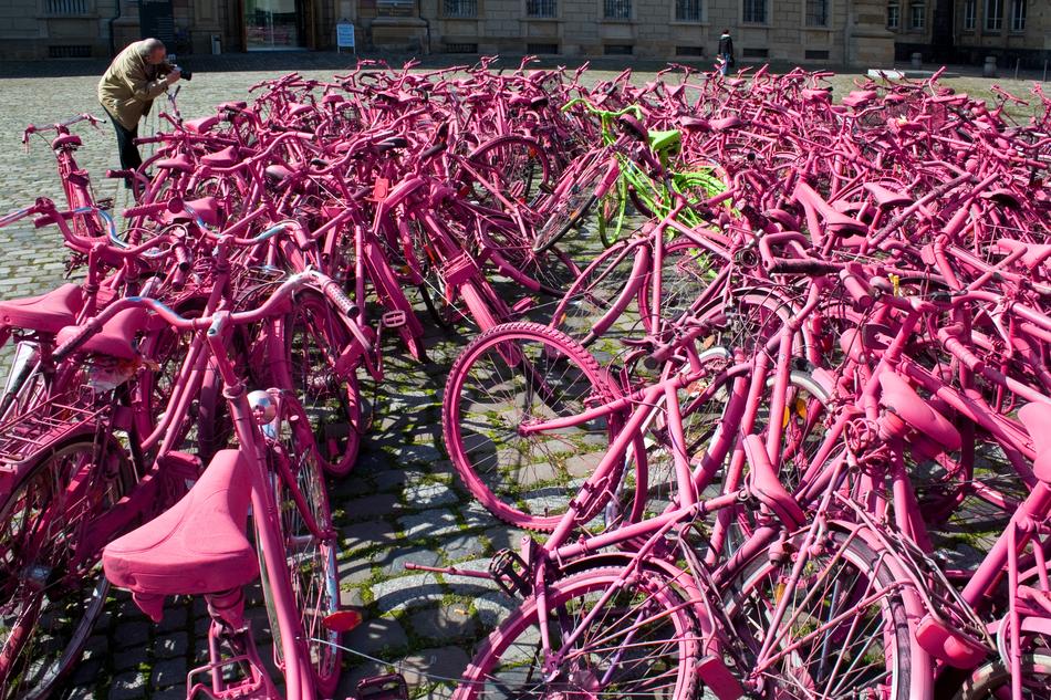 Bicycles Pink Action Art