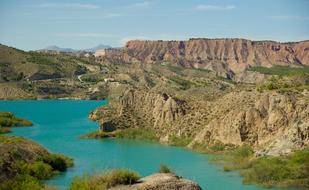 Spain Andalusia Lake and cliffs