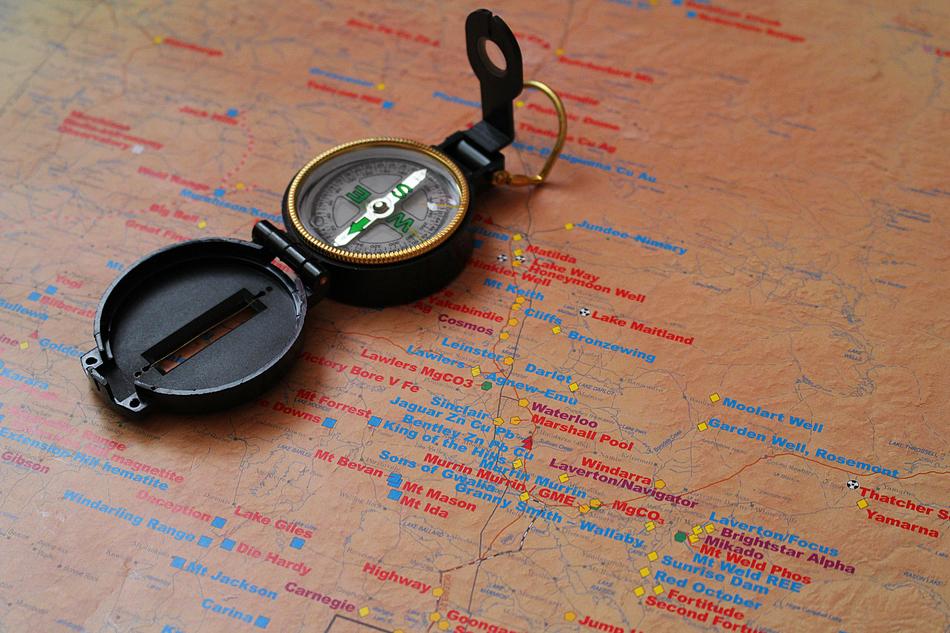 compass mounted on the map