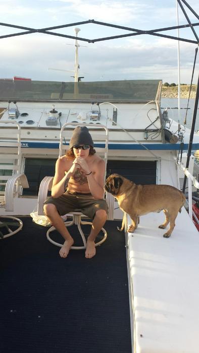Pug on Boat at Summer