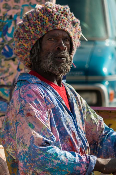 old man in a bright outfit