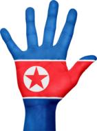 north korea flag hand country