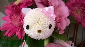 Hello Kitty in a bouquet of pink flowers