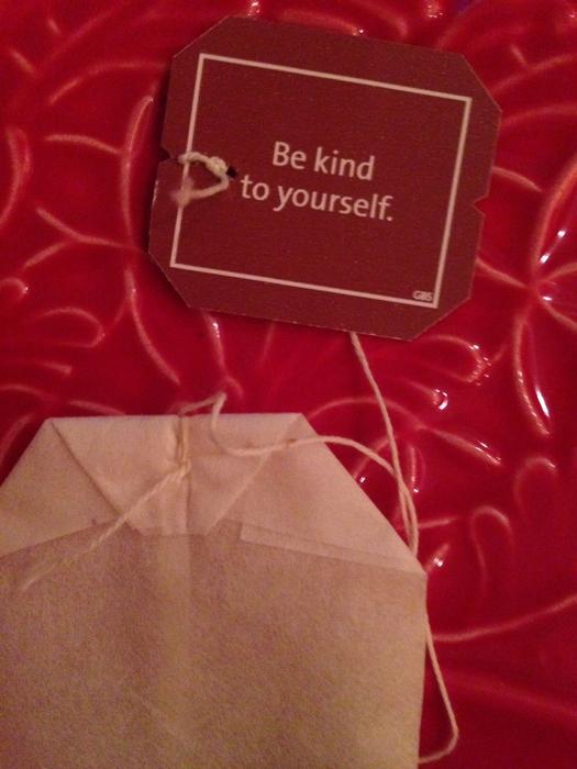 tea bag with a red label