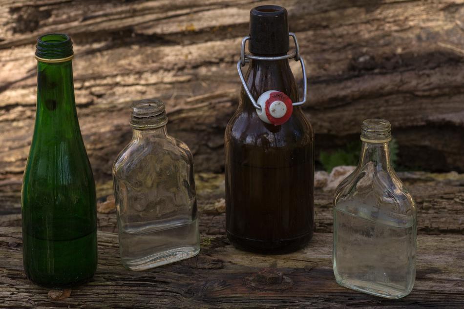 Still Life Wooden Board Bottles