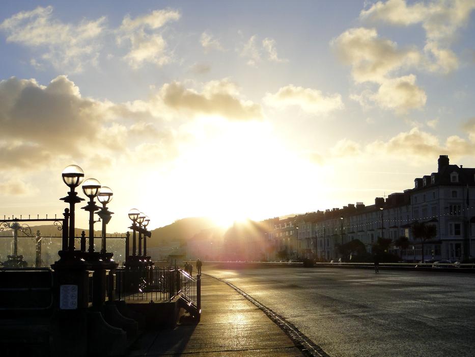 embankment and morning sun, wales