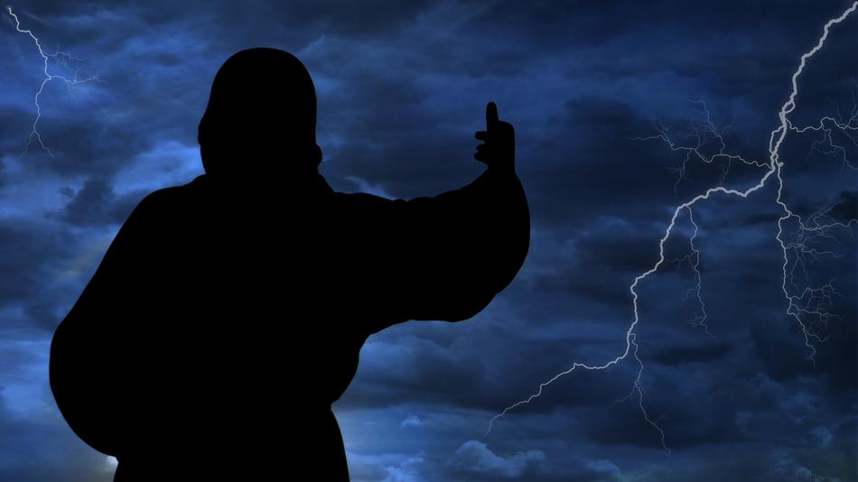 flash statue threatening sky
