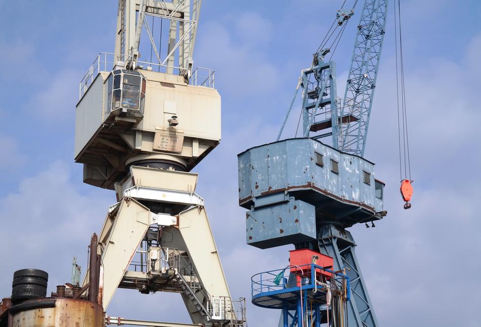 construction cranes on the ship