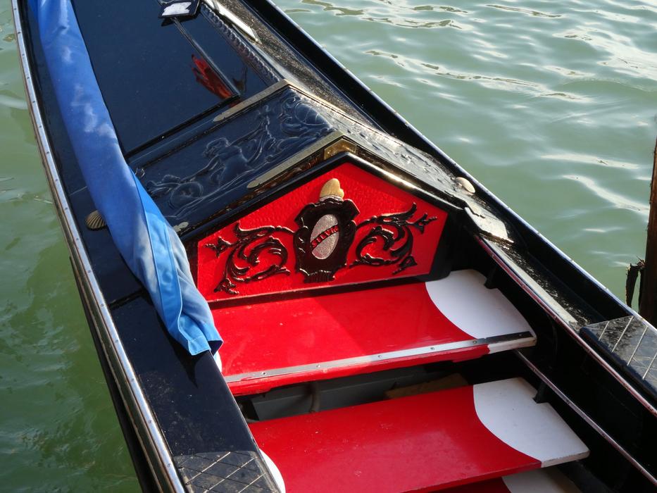 Red seats in a recreational boat