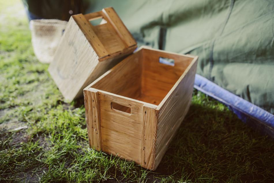 wooden box near the tent