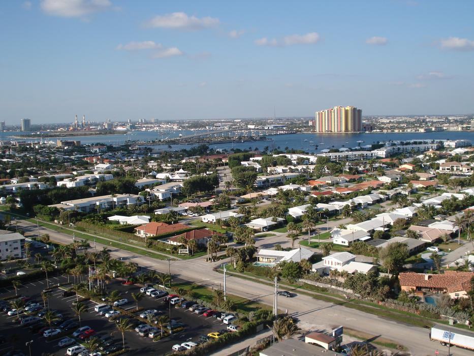 view of the city buildings from above