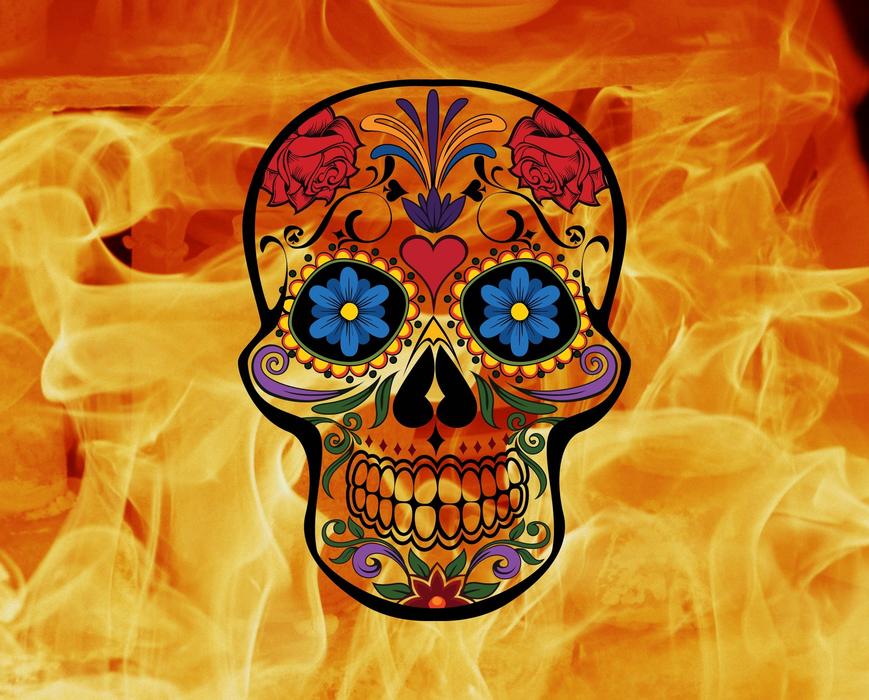 skull and crossbones fire flame
