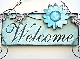 Painted Door Sign Welcome Metalic