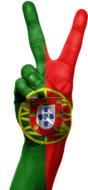 hand with the peace sign and the flag of portugal