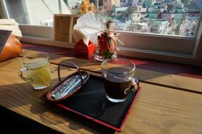 hot drinks by window