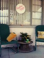 iron chairs by the table