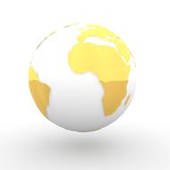 virtual model of the earth with yellow continents