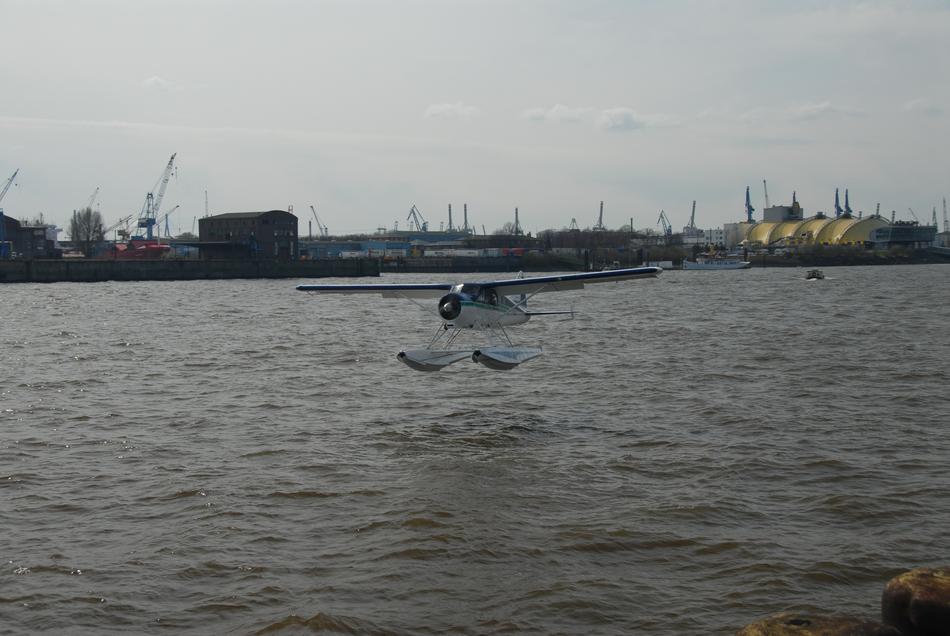 Aircraft preparing to land on the water