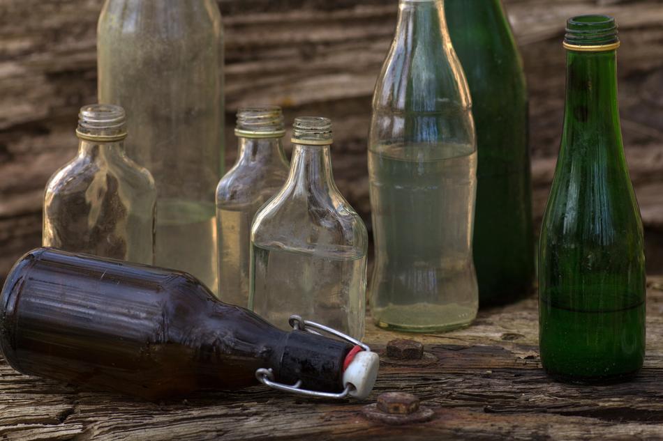 Still Life Wooden Board Bottles