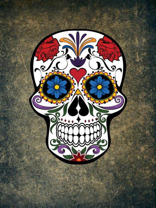 Colorful skull with flower patterns