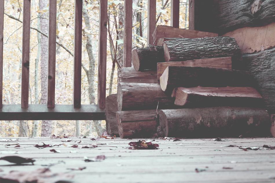 wooden logs by the fence