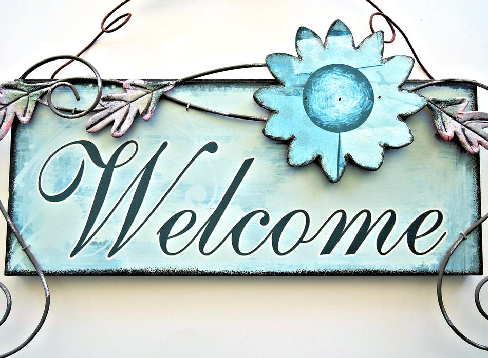 Painted Door Sign Welcome Metalic