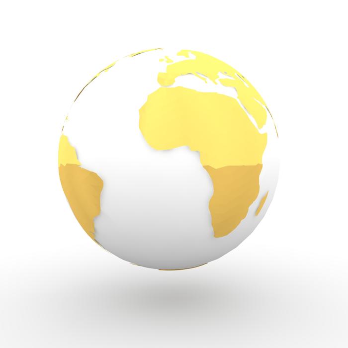 virtual model of the earth with yellow continents