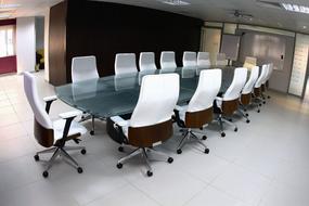 office meeting room with white chairs