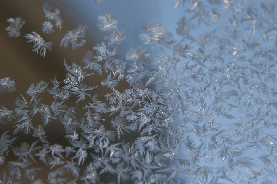 frozen snowflakes on glass