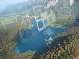 reflection of the airplane panel on the background of the lake