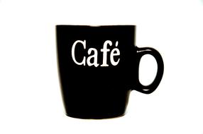 black cup with cafe lettering