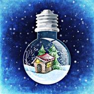Christmas lamp with a house inside