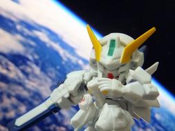 model work against the backdrop of space