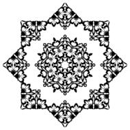 Beautiful, black and white drawing of the floral decoration with shapes, at white background, clipart