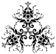 Black and white drawing of the Damask pattern with shapes, clipart