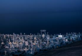 terrifying cemetery in the night