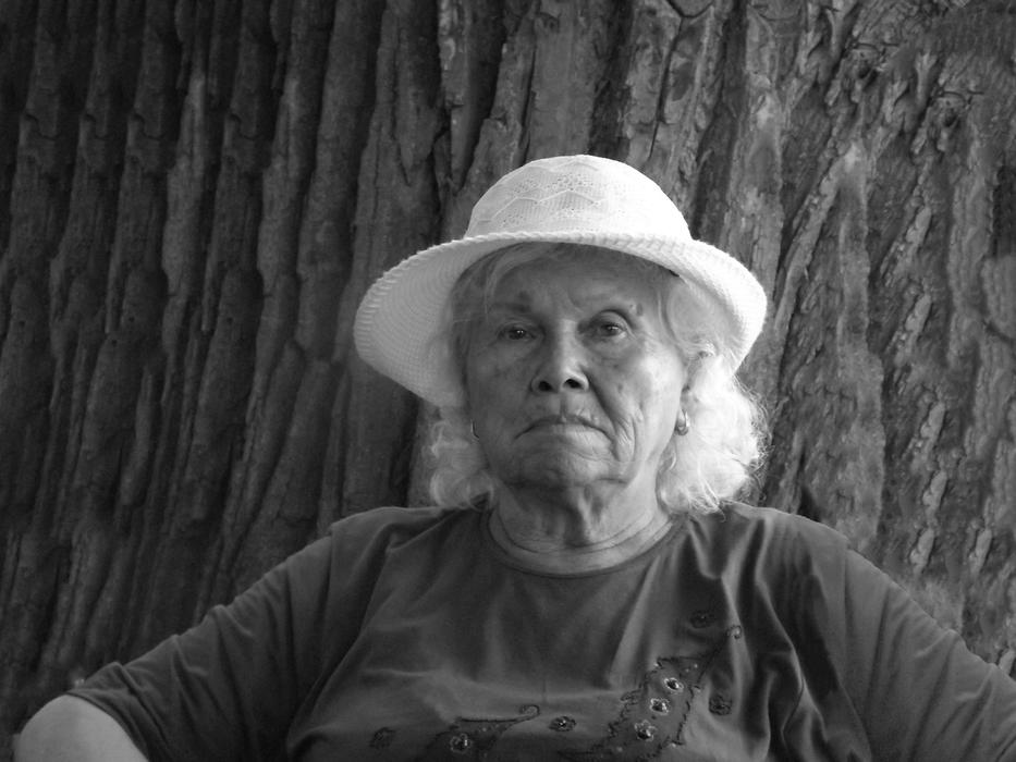 black and white, grandmother in summer panama