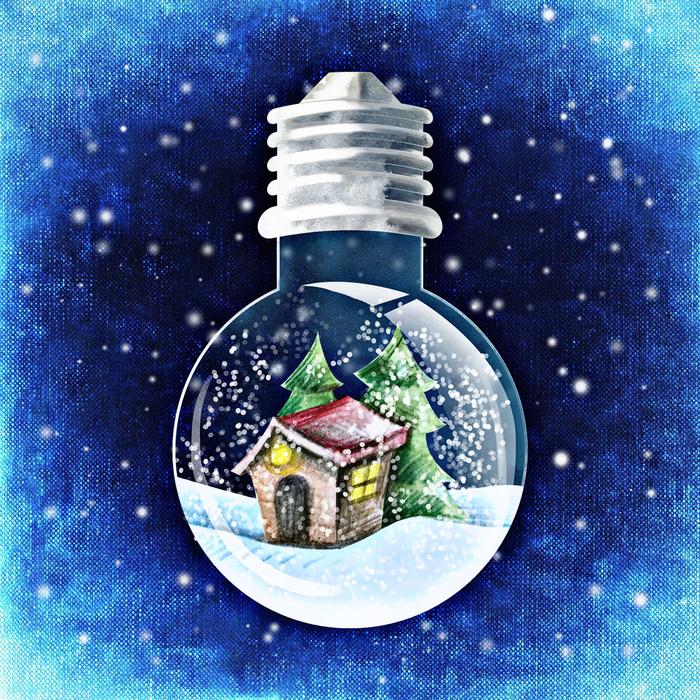 Christmas lamp with a house inside