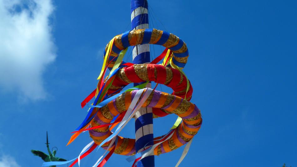 colorful may pole with ribbons