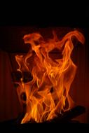 burning fire in the fireplace
