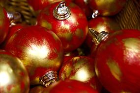 red christmas balls with a gold pattern
