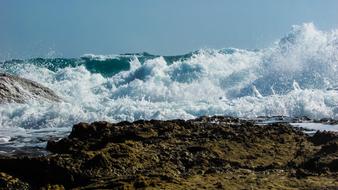 big waves crashing against the rocks