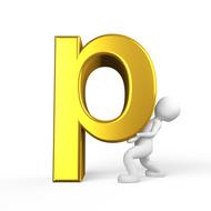 golden letter p with human model