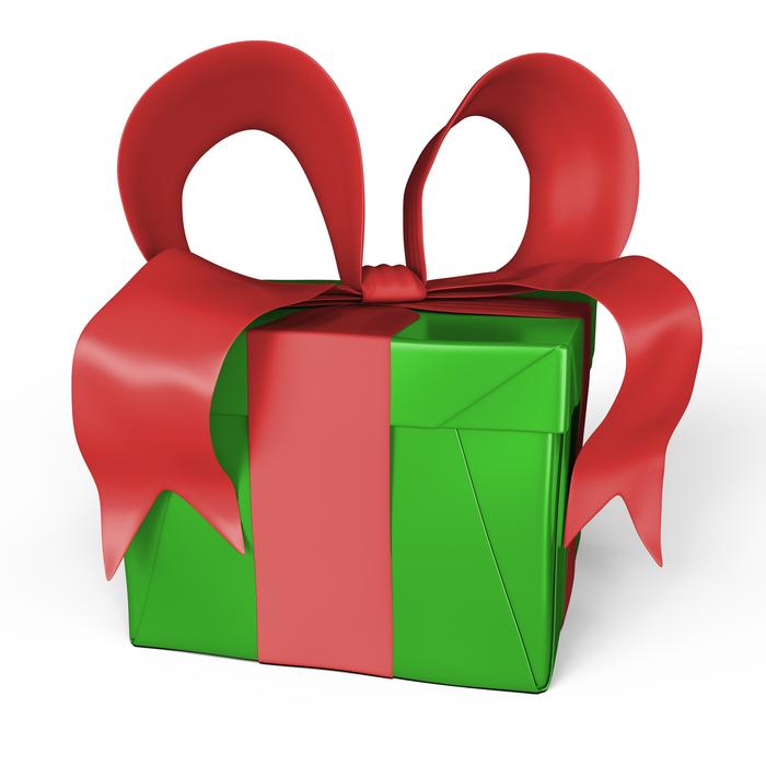 wrapped gift with a red bow