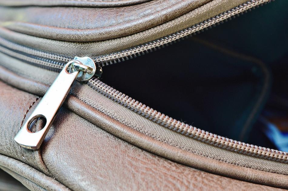 padlock on a leather bag