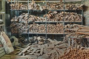 wooden billets on shelves