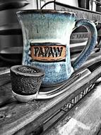 beautiful ceramic tableware on the bench