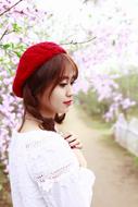 asian girl and Flower Cherry Flowers at Spring