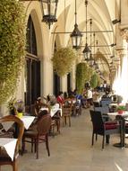 chairs and tables at the outdoor restaurant